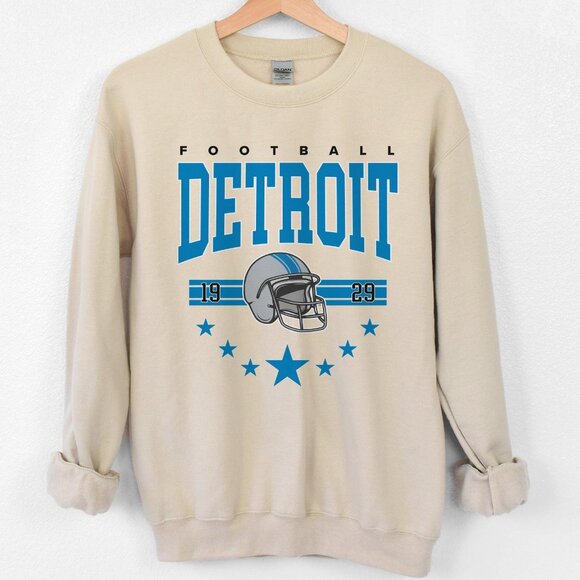 Vintage Detroit Football Sweatshirt, Retro 90s Detroit NFL Crewneck Pullover Fan - Picture 1 of 4